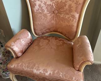 Vintage French provincial damask accent chair