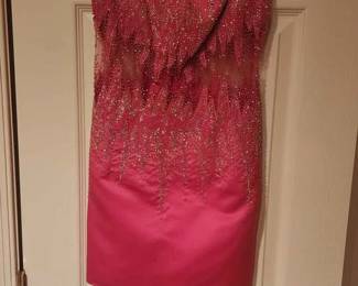 131  Pink Beaded Mini Dress with LaceUp Back