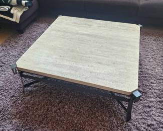 182  Travertine marble coffee table with metal base