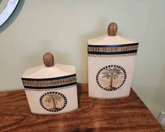 206  Decorative Palm Tree Urns Set of 2  Tropical Home Decor