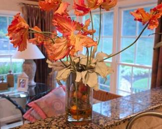 60  Artificial Orange Parrot Tulip Arrangement in Glass Vase