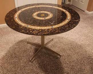 150  Round Mosaic Inlay Pedestal Dining Table