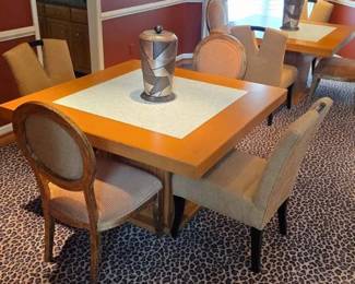 106  Two Square Custom Pedestal Dining Table with 8 Chairs