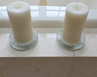 68  Set of 2 White Pillar Candles with Glass Holders