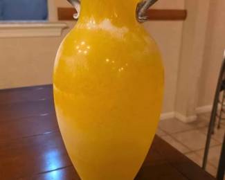 51  Yellow Frosted Glass Amphora Vase