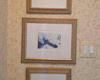 50  Set of 3 Framed Blue and White Art Prints