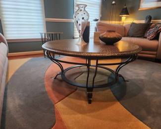 34  Round Coffee Table  Textured Crackle Finish  Modern Statement Piece