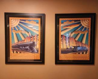210  Larry Grossman Art Deco Framed Prints  Out of Town On the Town Set
