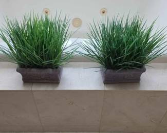 67  Set of 2 Artificial Grass Plants in Decorative Pots