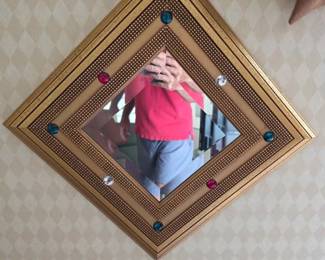 78  Gold Diamond Shaped Wall Mirror with Faux Gemstones