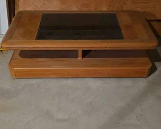 72  Vintage Oak Coffee Table with Glass Inset
