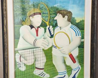 197  Large Signed Beryl Cook Tennis Print  35 x 43 Framed