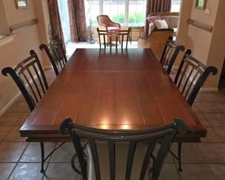 49  Wooden Dining Table with 6 Metal Chairs