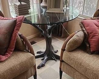 32  Glass Table w Natural Tree Root Base  Organic  Statement Piece