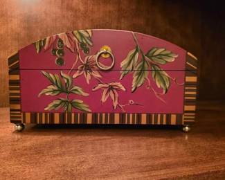 91  HandPainted Floral Wooden Jewelry Box