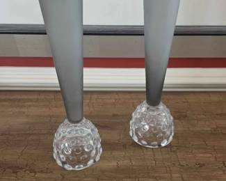 104  Pair of Frosted Glass Bud Vases with Bubble Base
