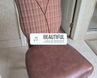 13  Upholstered Vanity Chair with Plaid Back and Faux Leather Seat