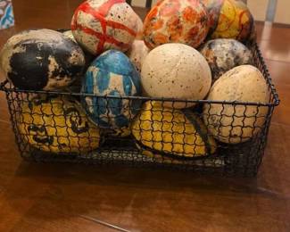 52  Decorative Painted Eggs in Wire Basket