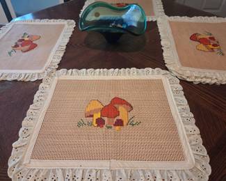 Vintage Cross Stitch Mushroom Placemats