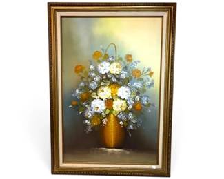 Framed Floral Bouquet Painting, Signed
