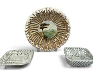 Ceramic Basket Weave Decorate Plates Bowl