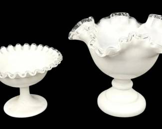 Fenton Silver Crest Ruffled Milk Glass Compotes