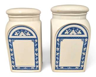Blue and White Floral Ceramic Canister Set with Lids
