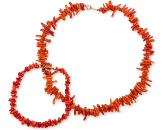 Coral Necklace With 14k Clasp And Bracelet