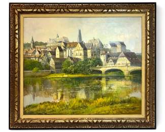 Framed Signed Building Painting