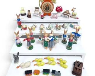 Hand Painted Erzgebirge, Germany Rabbit Figurines, Italian Beatrice Potter Ornaments More