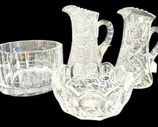 Etched Crystal Sawtooth Pitchers, Etched Lead Bowl And More