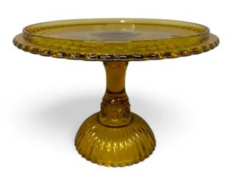 Amber Glass Cake Stand W Scalloped Edge