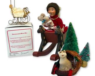 Byers Choice Music Box, Rocking Horse, Kitten And Pram