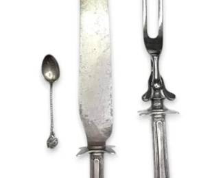 Sterling Silver Handled Fork Carving Knife, And Sterling Travel Spoon