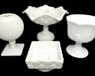 Milk Glass Quilt Grape Pattern Dishes Vases