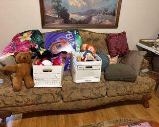 Bedroom sofa - lots of collectibles in here too