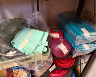 Platters, apples, containers with lids