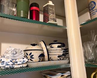 Linens in left corner & matching set on right
