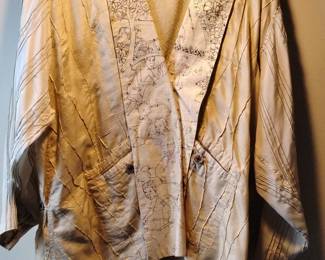 Vintage Japanese-Inspired Silk Art Jacket with Landscape Motif