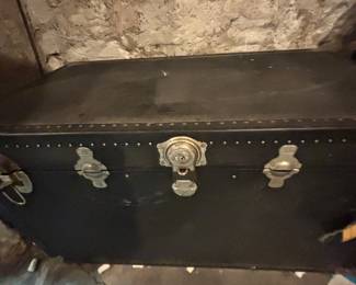 Vintage Black Vulcanized Fiber Steamer Trunk