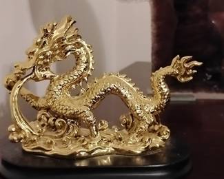 Brass Chinese Dragon Figurine on Stand
