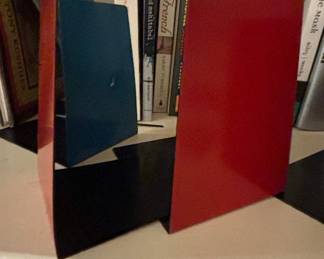 Modernist Metal Bookends and Agate Geode Bookends