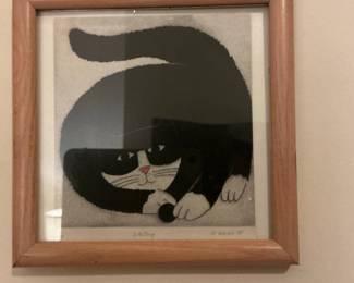 Martin Leman 'Waiting' Cat Etching, Signed and Numbered