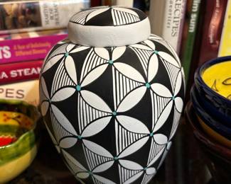 Dorothy Torivio Acoma Pueblo Black and White Geometric Pottery Jar