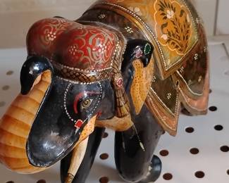 Indian Hand-Painted Wooden Elephant Figurine