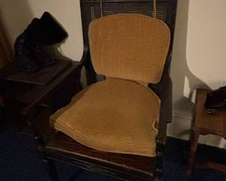 Victorian Style Walnut and Cane Carved Lounge Arm Chair