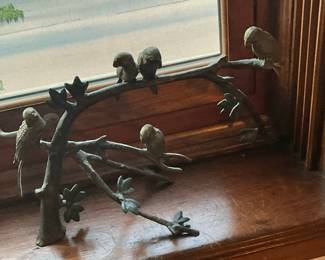 Vintage Bronze Birds on Branch Sculpture