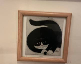 M. Umemoto 'Waiting' Cat Etching