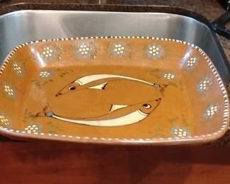 Mexican Tonala Pottery Rectangular Serving Platter with Fish Motif