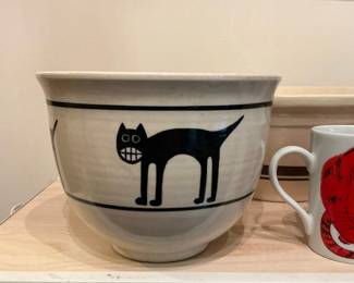 Karen Donleavy KD Pottery Grinning Black Cat Large Mixing Bowl